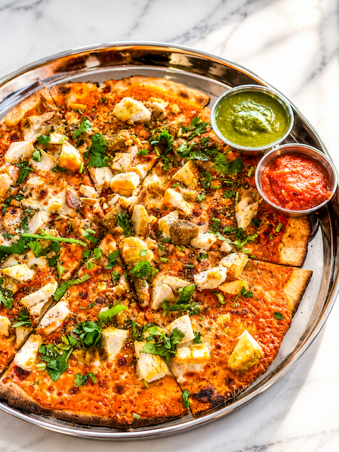 Tandoori pizza at INDYA Restaurant and Bar in San Diego