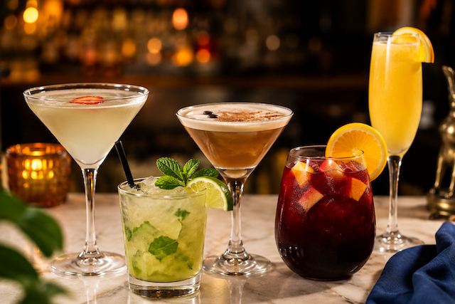 Colorful happy hour cocktails at INDYA Restaurant and Bar