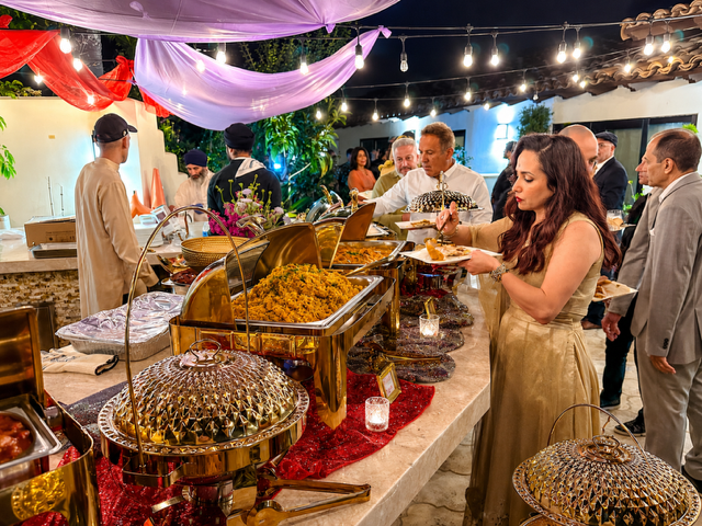 Private event catering buffet setup at INDYA Restaurant and Bar in San Diego